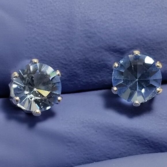 Swarovski Crystal - Sterling Silver Overlay - 2 CTW Blue Stud Earrings - 0.20" - Picture 1 of 6